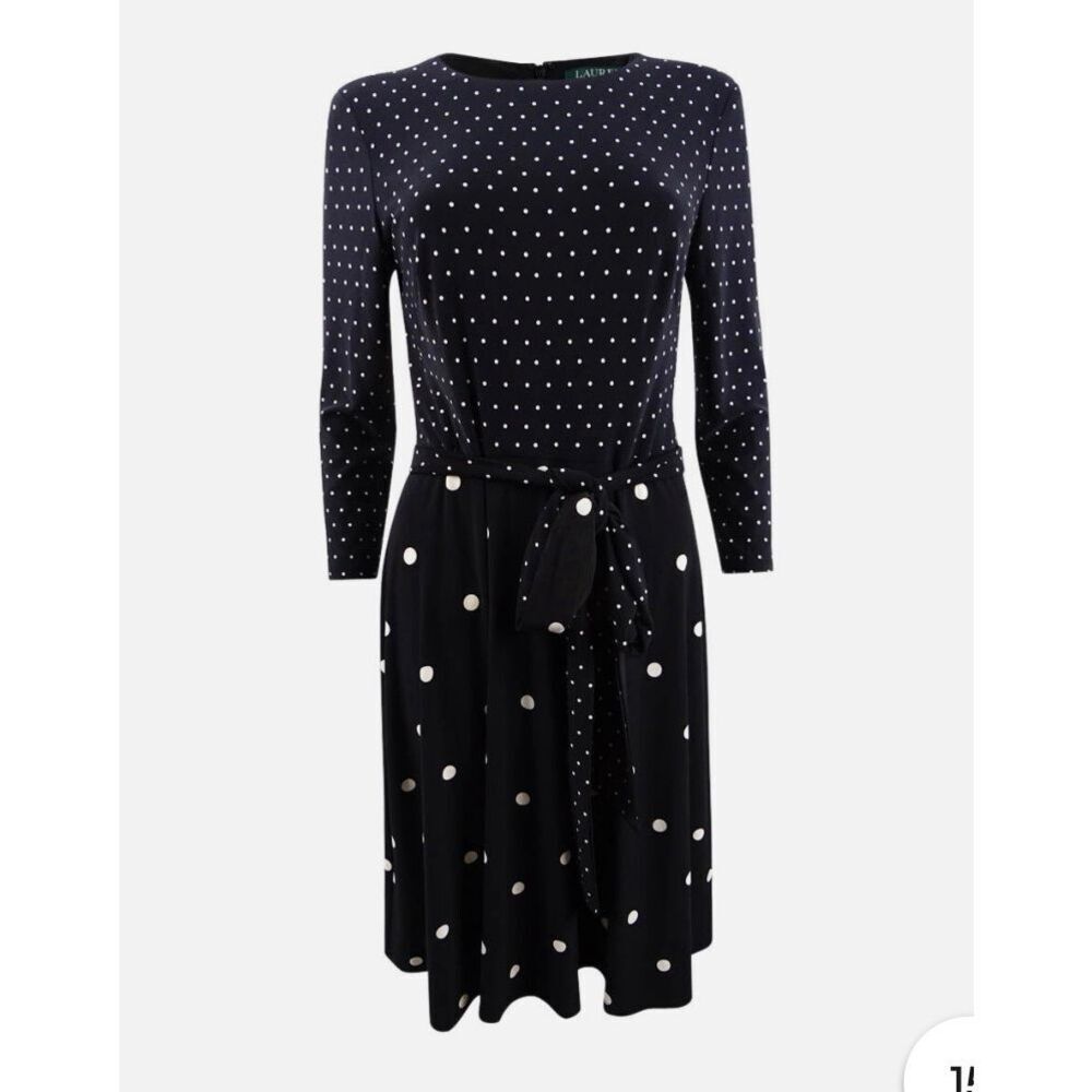NWOT Lauren by Ralph Lauren Women's Polka-Dot Printed Fit & Flare Dress Size 12